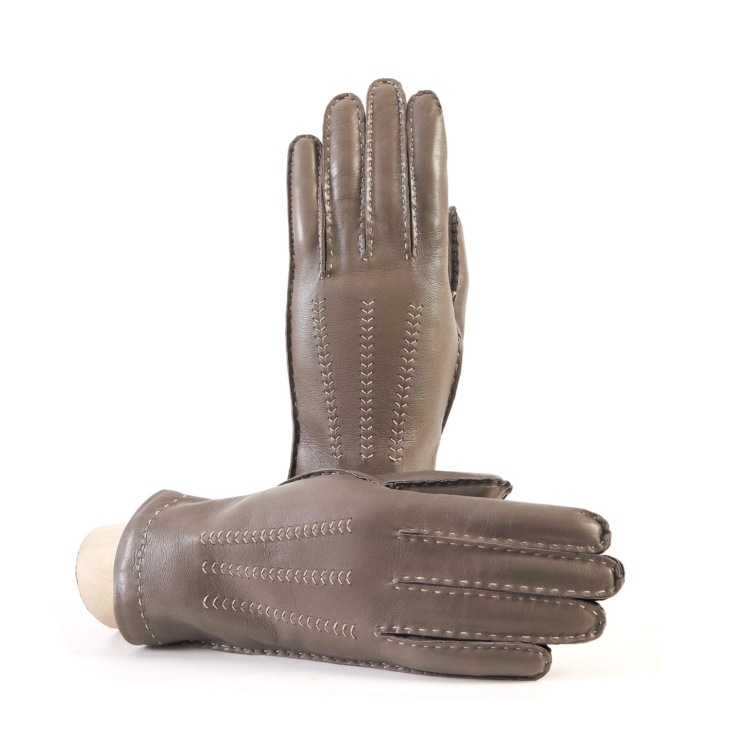 Women's classic mud nappa leather gloves entirely hand-sewn with cashmere lining