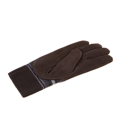 Men's brown suede leather gloves with cashmere lining and wool cuff