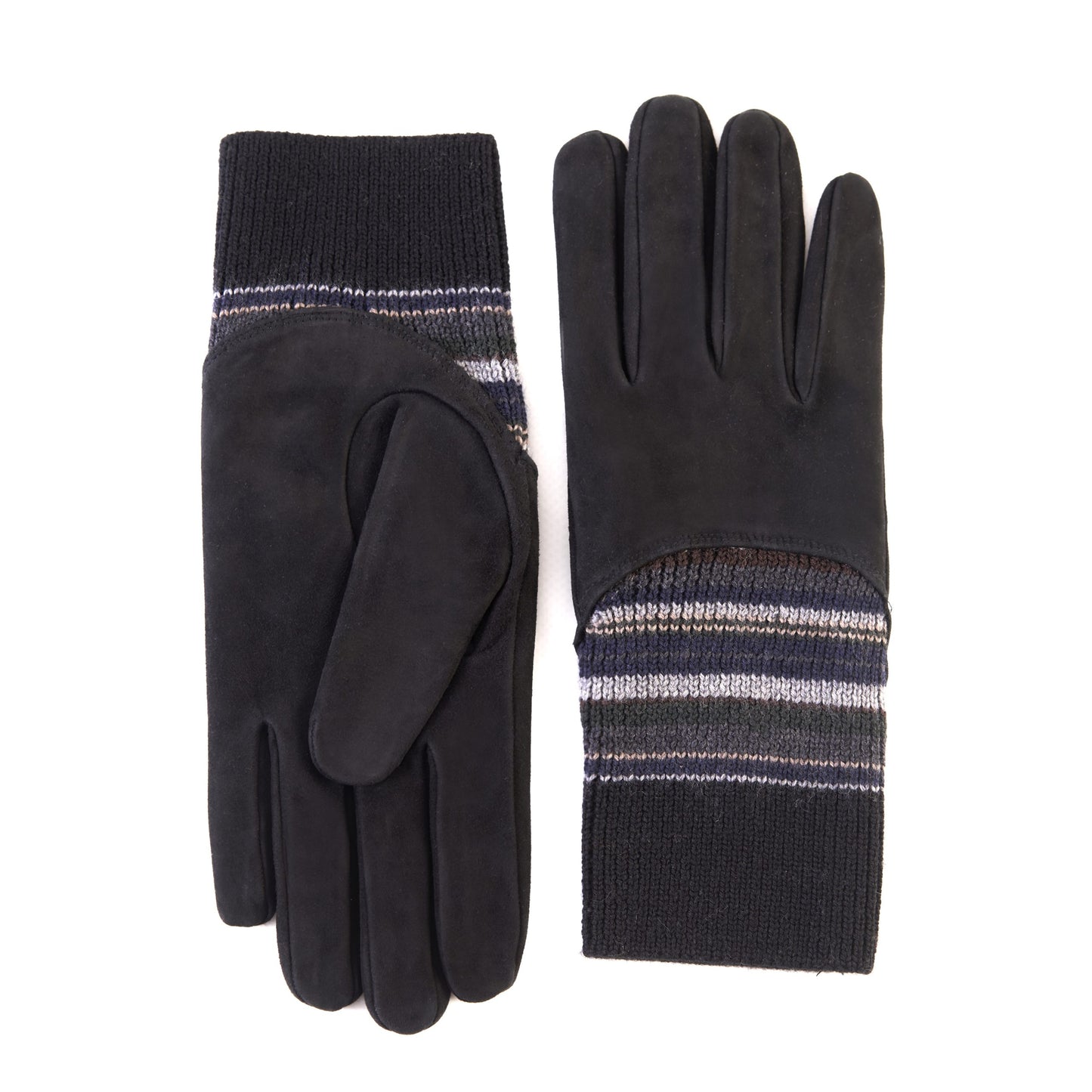 Men's black suede leather gloves with cashmere lining and wool cuff
