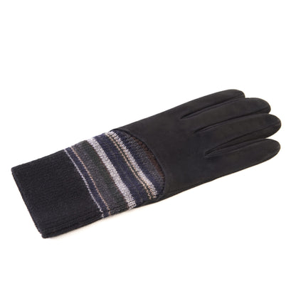 Men's black suede leather gloves with cashmere lining and wool cuff