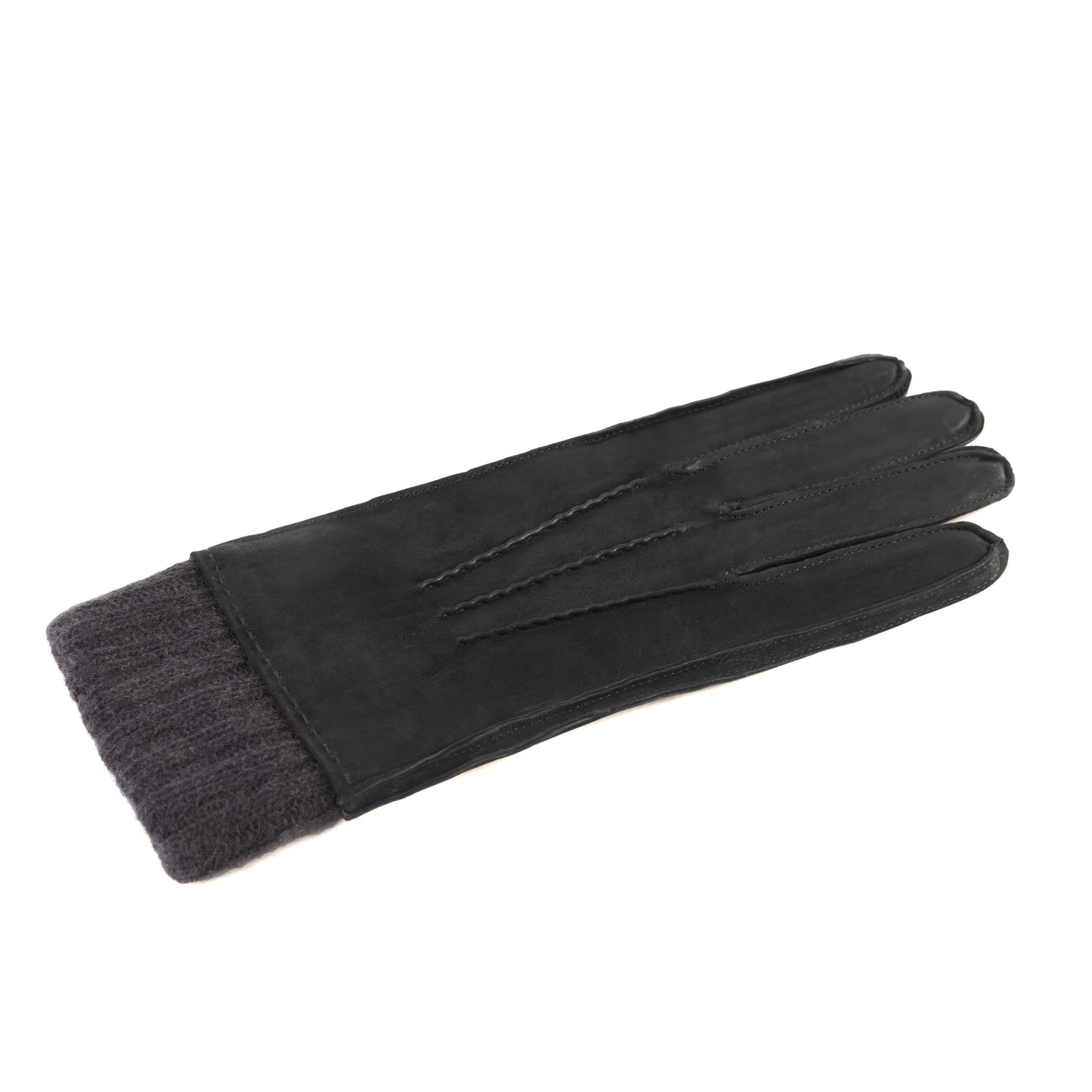 Men's black nubuk gloves with dark grey cashmere lining with cuff