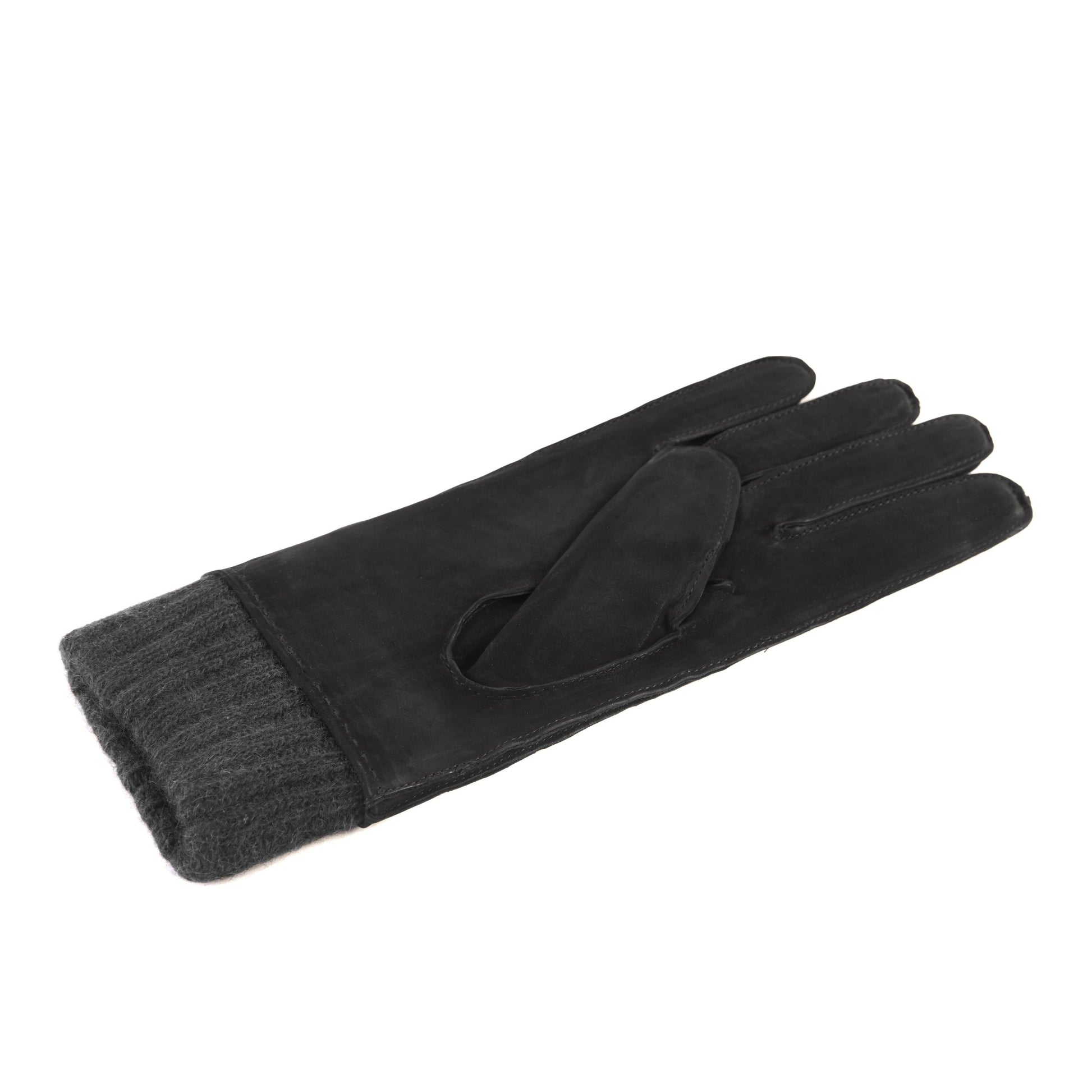 Men's black nubuk gloves with dark grey cashmere lining with cuff