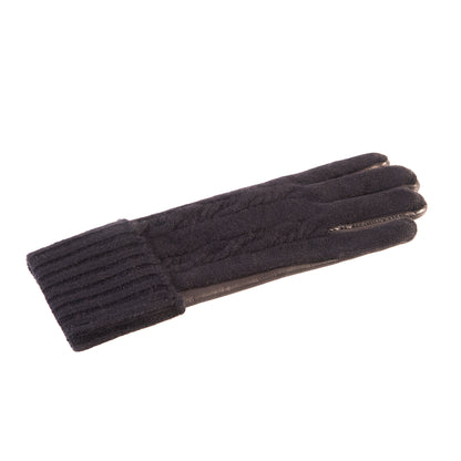 Men's leather gloves with woven cashmere top and lining in color black