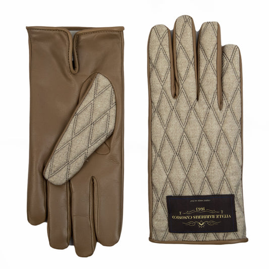 Men's  leather gloves with   quilted  Vitale Barberis Canonico wool top