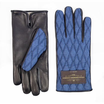 Men's  leather gloves with   quilted  Vitale Barberis Canonico wool top
