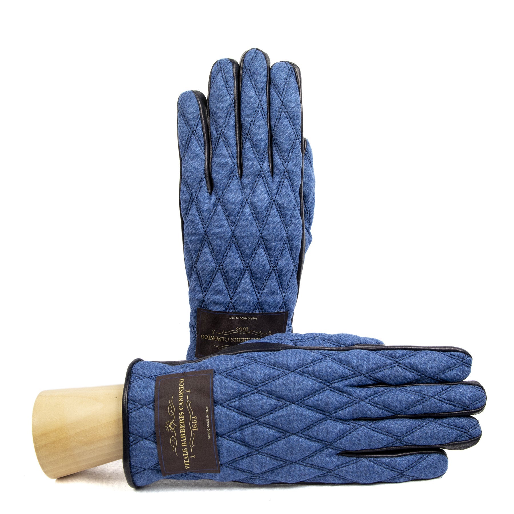 Men's  leather gloves with   quilted  Vitale Barberis Canonico wool top