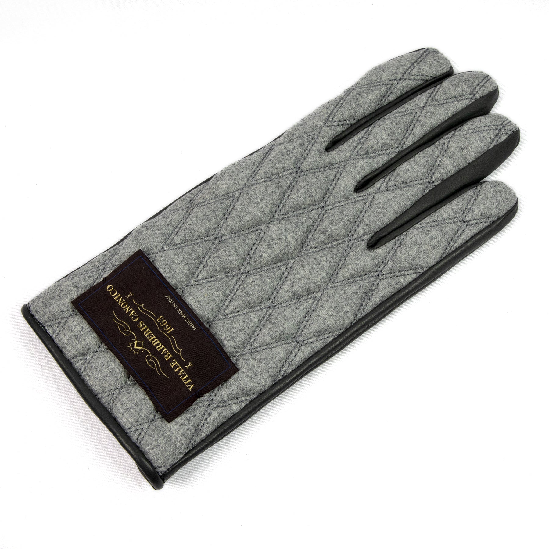 Men's  leather gloves with   quilted  Vitale Barberis Canonico wool top