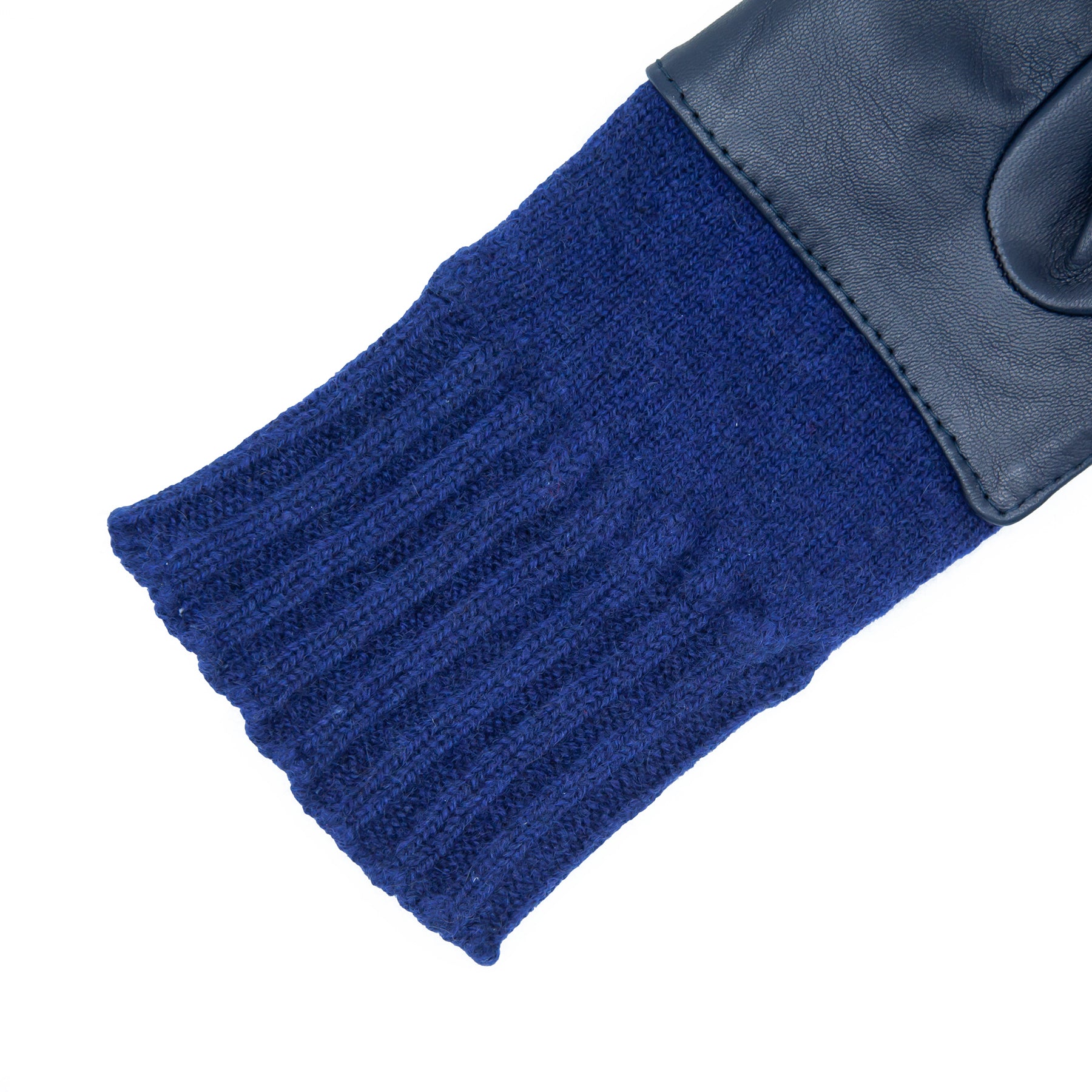 Women's metal free blue nappa leather gloves with a medium-length natural cashmere sleeve