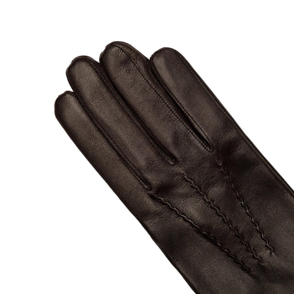 Men's brown metal free nappa leather gloves with natural cashmere lining