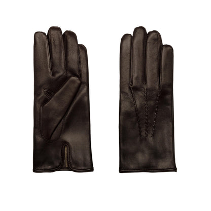 Men's brown metal free nappa leather gloves with natural cashmere lining