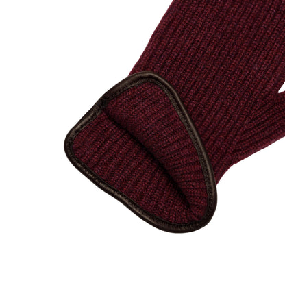 Men's natural bordeaux cashmere gloves with side opening and chrome-free leather piping