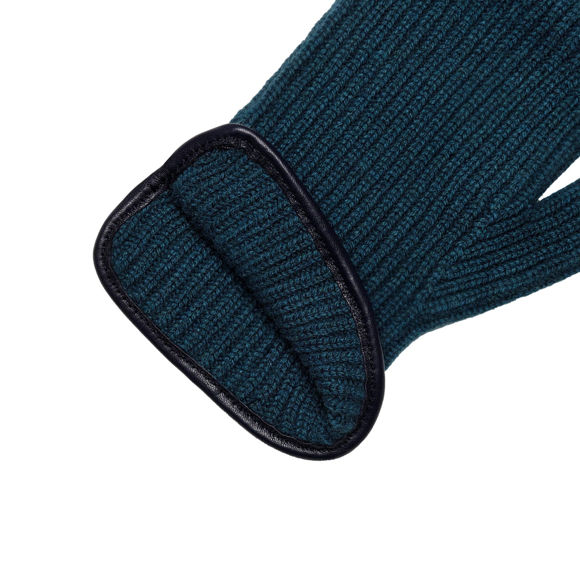 Men's natural green cashmere gloves with side opening and chrome-free leather piping