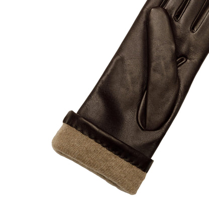 Women's classic brown mid lenght metal free nappa leather gloves with natural cashmere lining