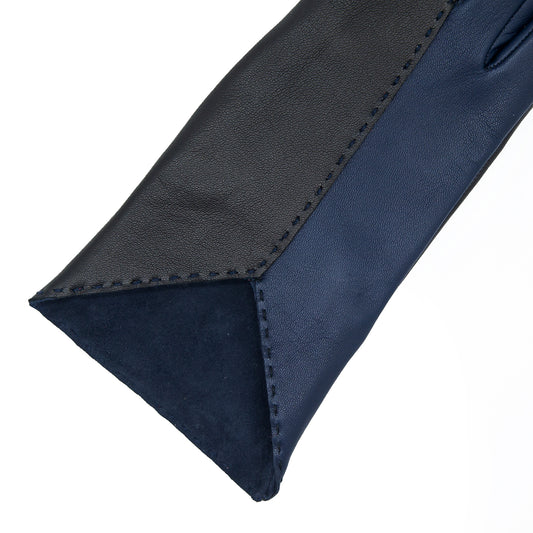 Women's blue and black metal free nappa leather gloves unlined with sustainable cashmere lining