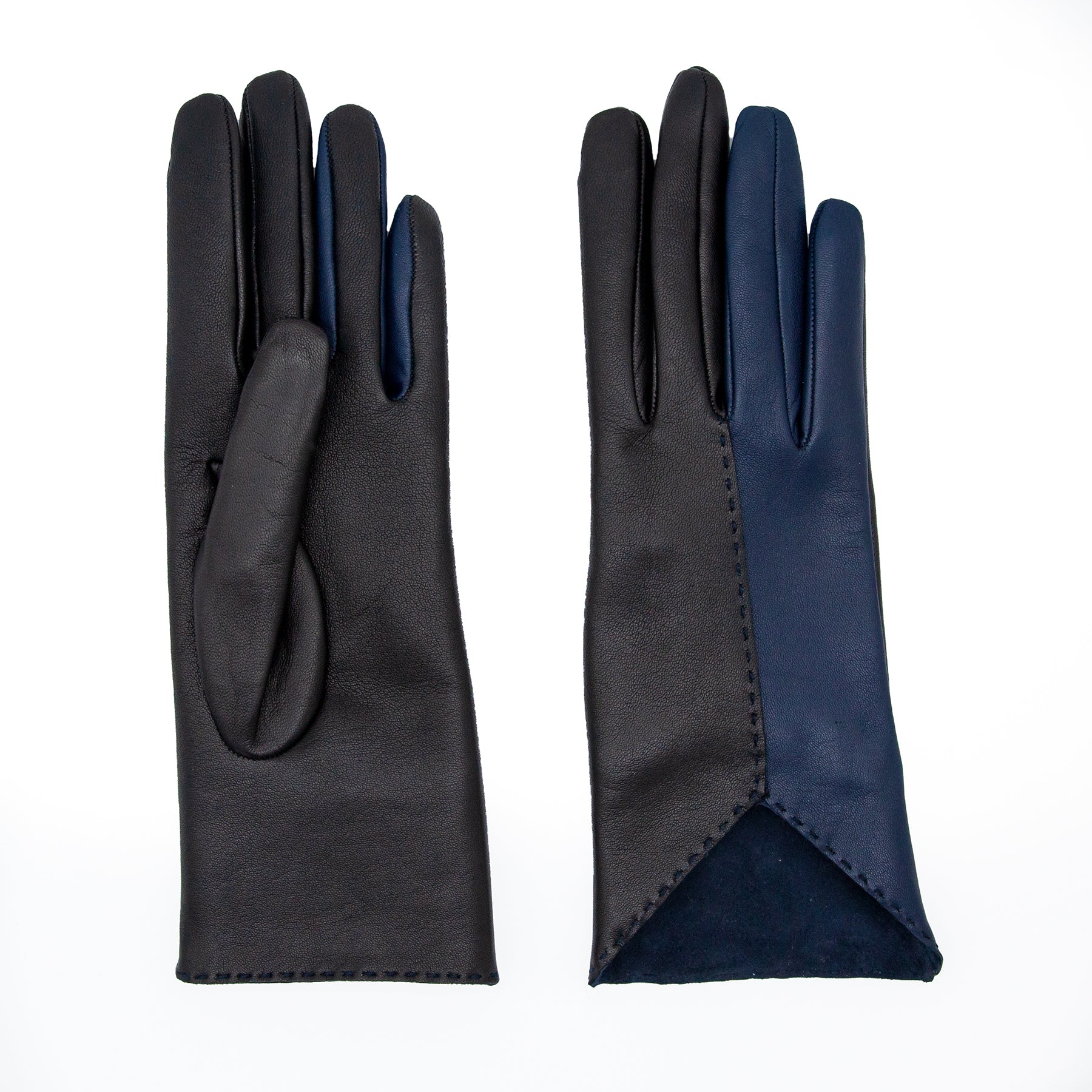 Women's blue and black metal free nappa leather gloves unlined with sustainable cashmere lining