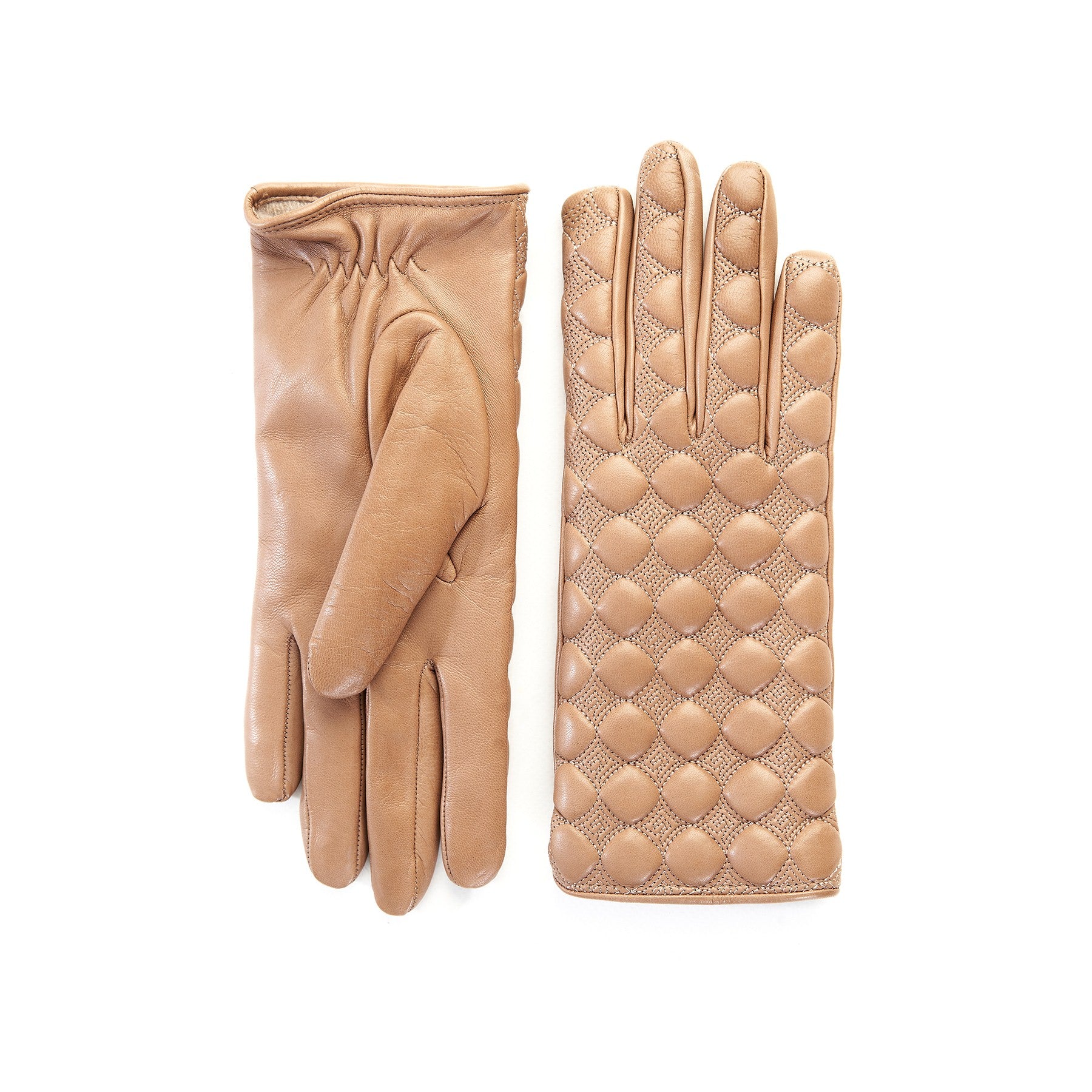 Women's quilted beige leather gloves with cashmere lining