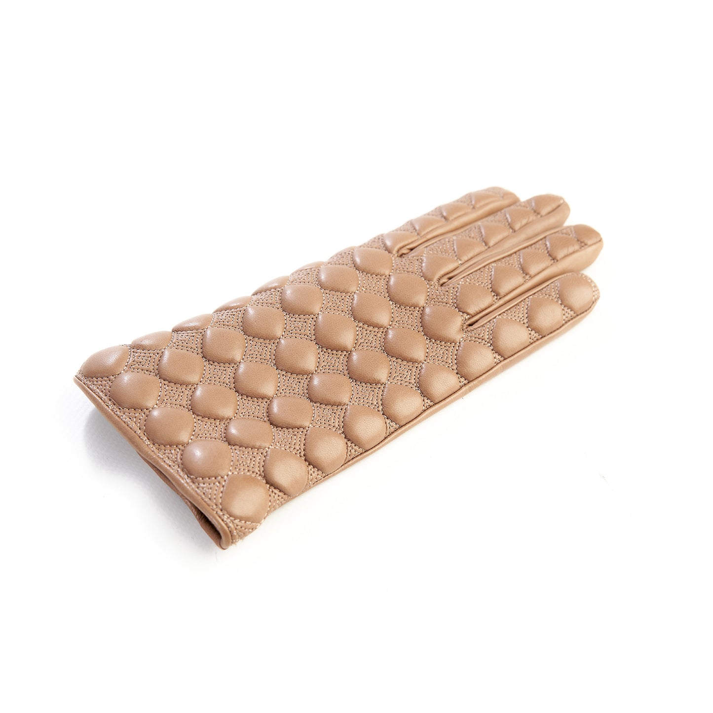 Women's quilted beige leather gloves with cashmere lining