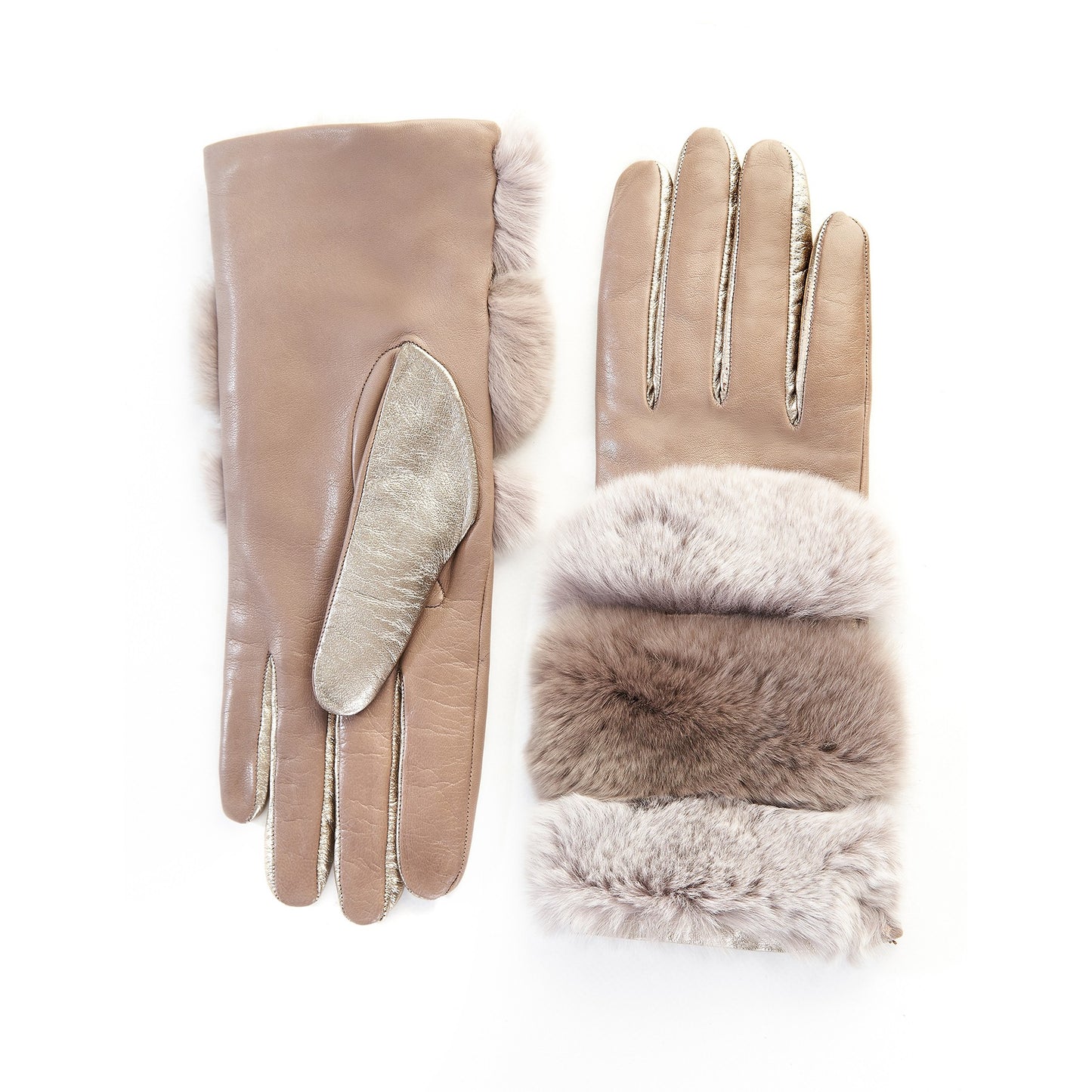 Women's gloves in tortora and gold nappa leather with natural fur