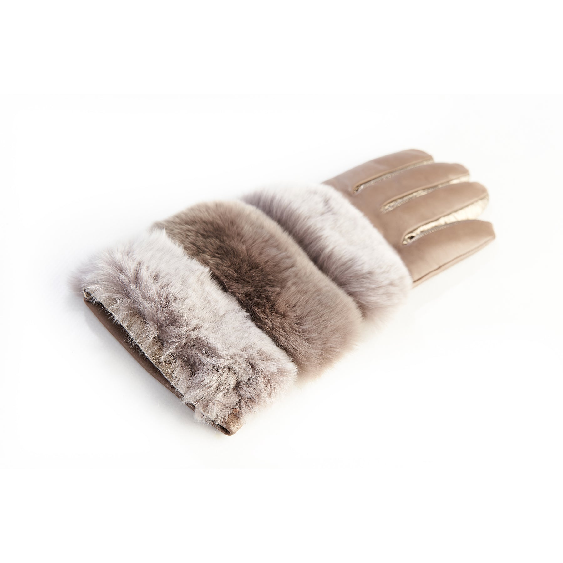 Women's gloves in tortora and gold nappa leather with natural fur