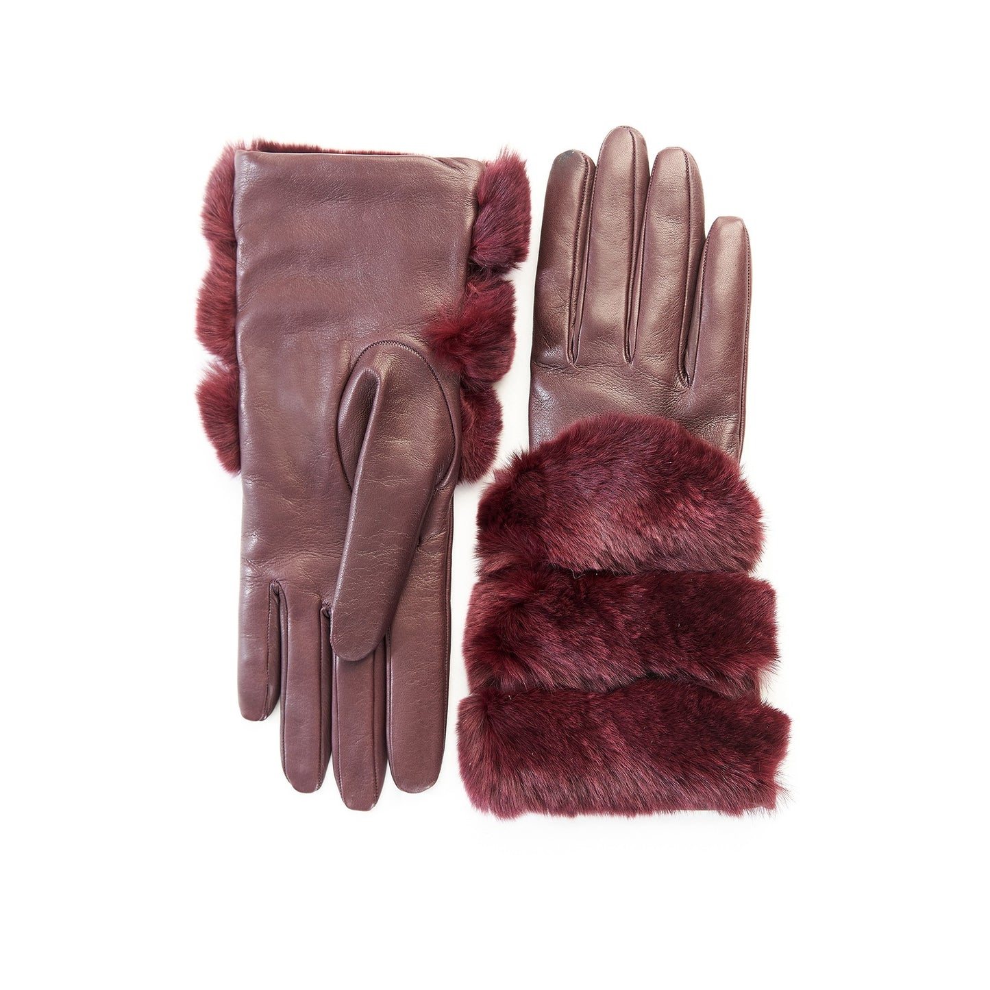 Women's gloves in bordeaux nappa leather with natural fur