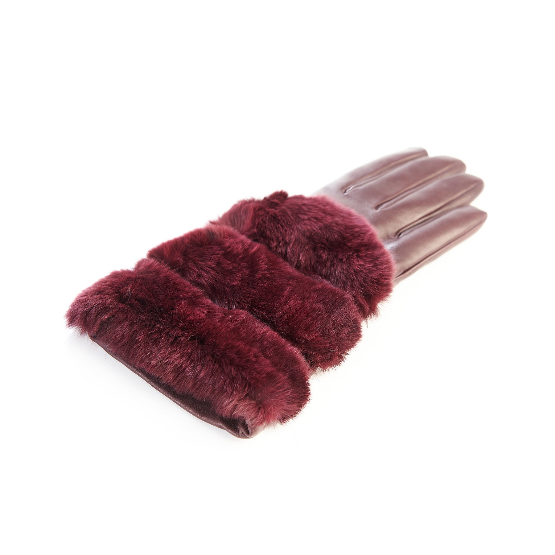 Women's gloves in bordeaux nappa leather with natural fur