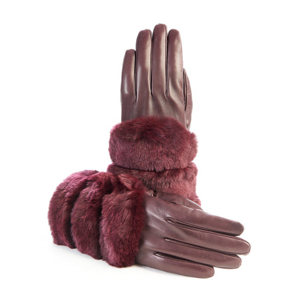 Women's gloves in bordeaux nappa leather with natural fur