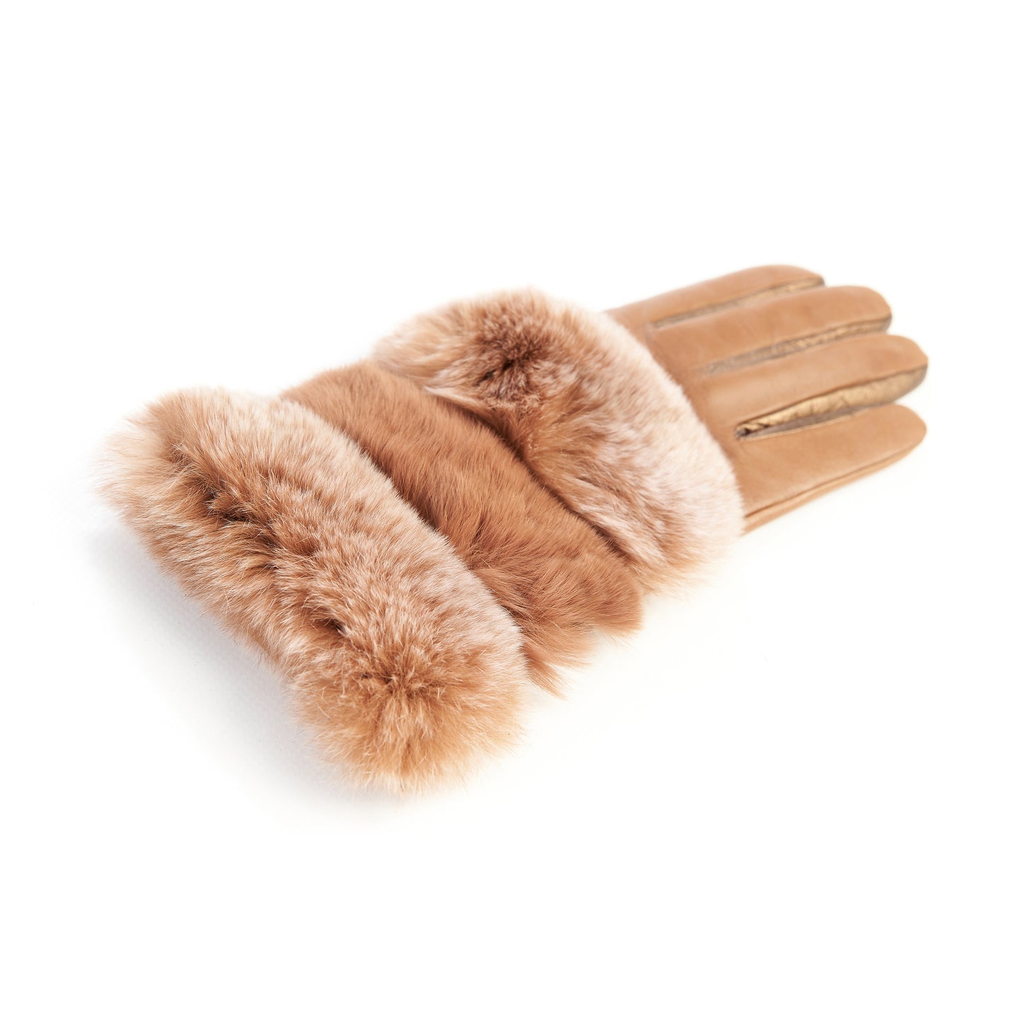 Women's gloves in cognac and bronze nappa leather with natural fur