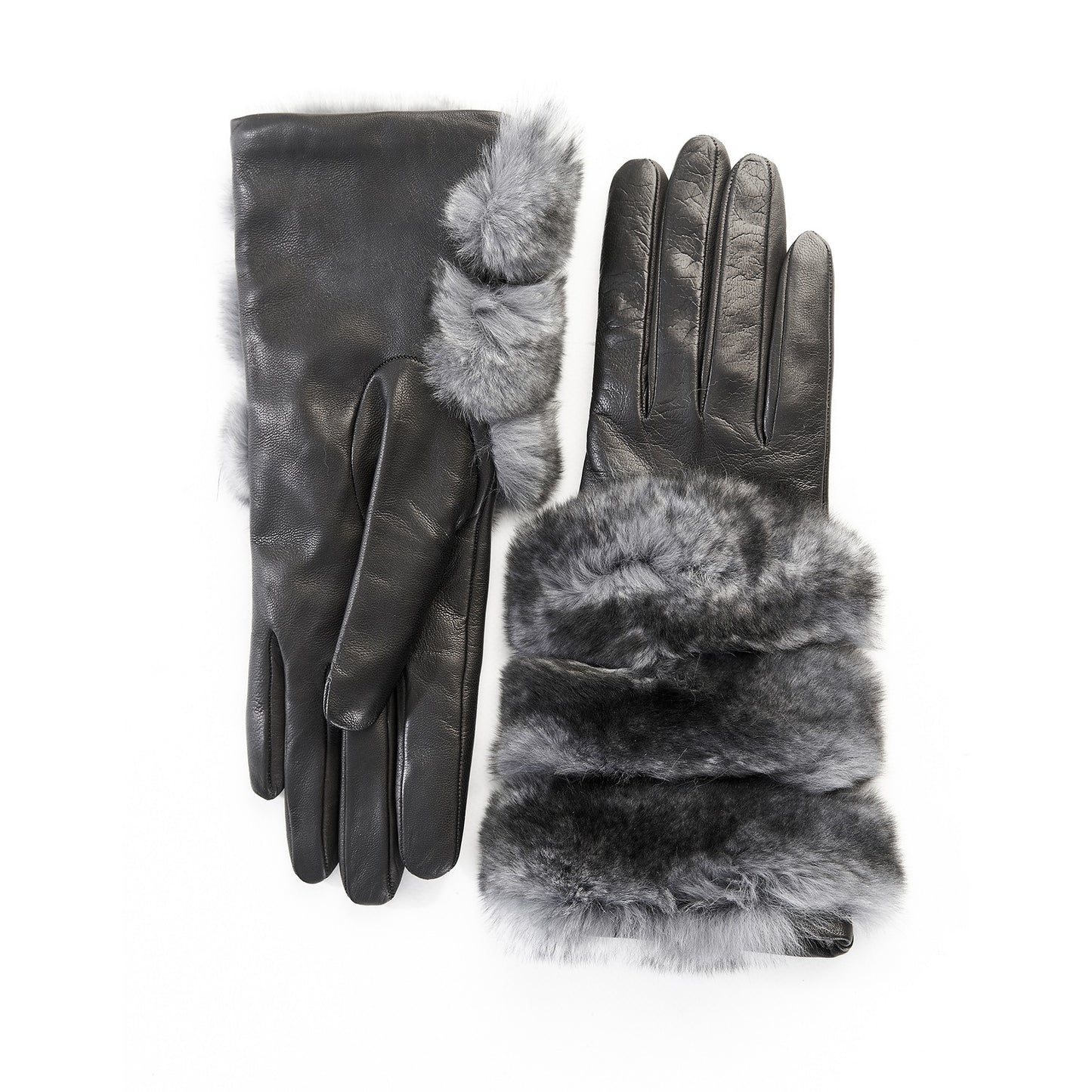 Women's gloves in black nappa leather with natural fur