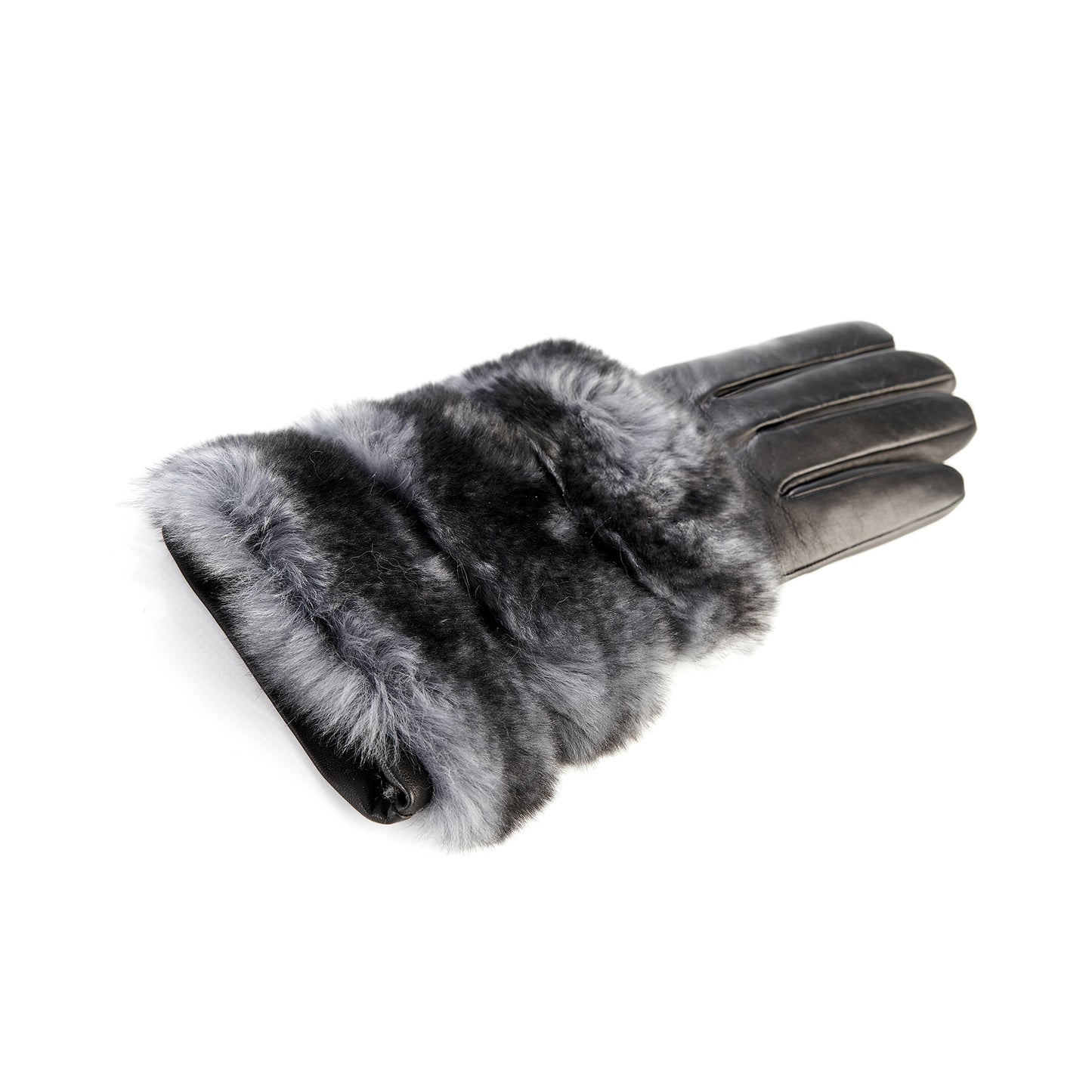 Women's gloves in black nappa leather with natural fur