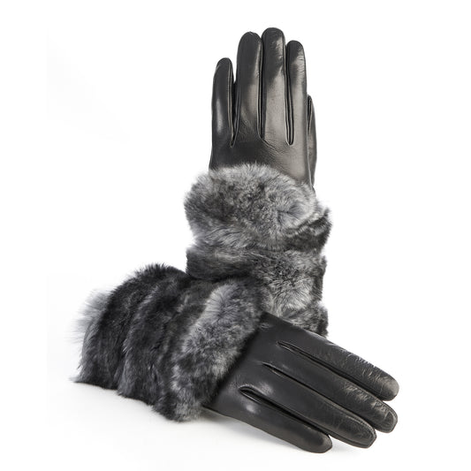 Women's gloves in black nappa leather with natural fur