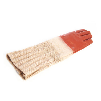 Women's gloves in orange nappa leather with wool needle punch details