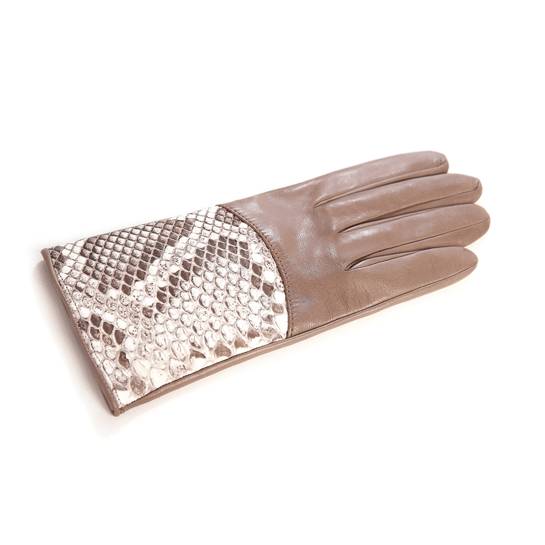 Women s silk lined sheepskin leather gloves with python top detail