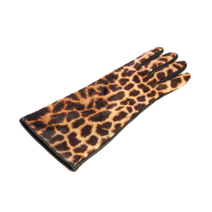 Ladies' leather gloves with yellow leo printed calfskin top details