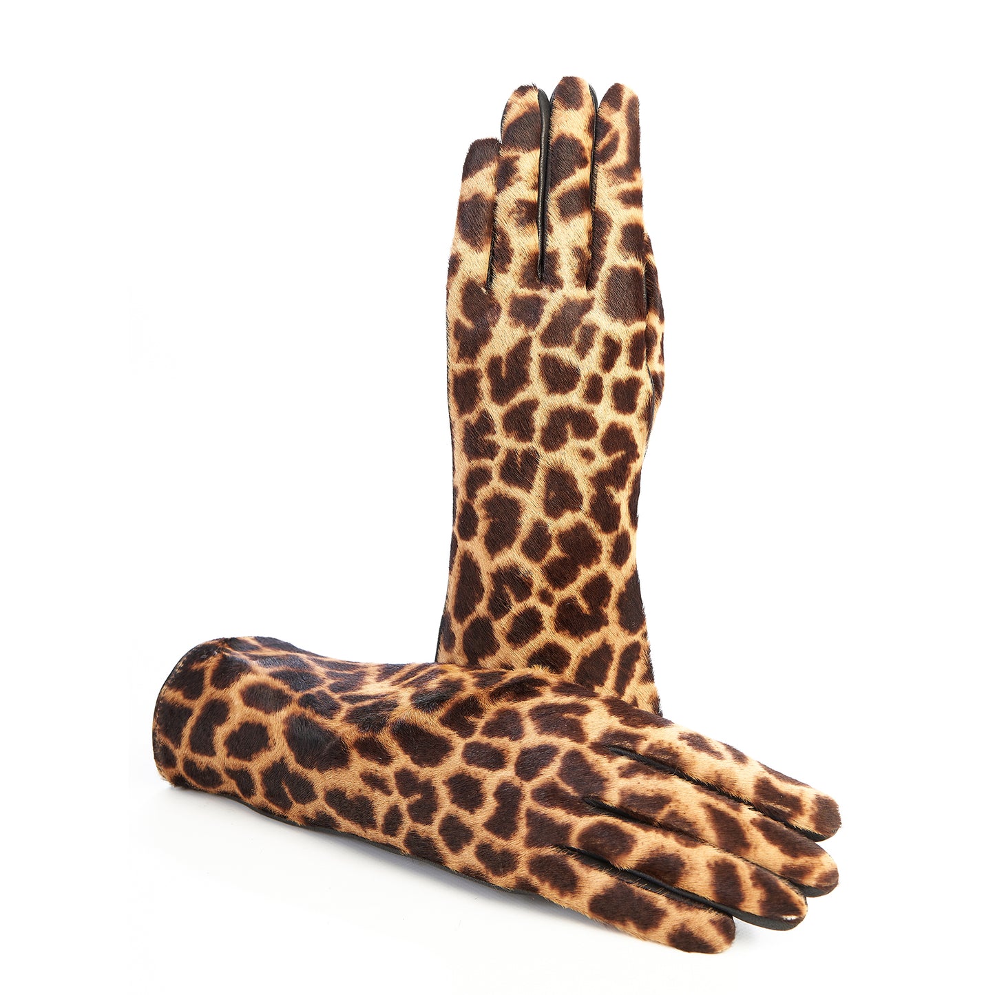 Ladies' leather gloves with yellow leo printed calfskin top details