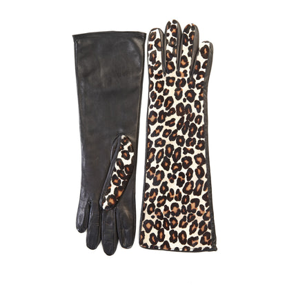Ladies' leather gloves with white leo printed calfskin top details