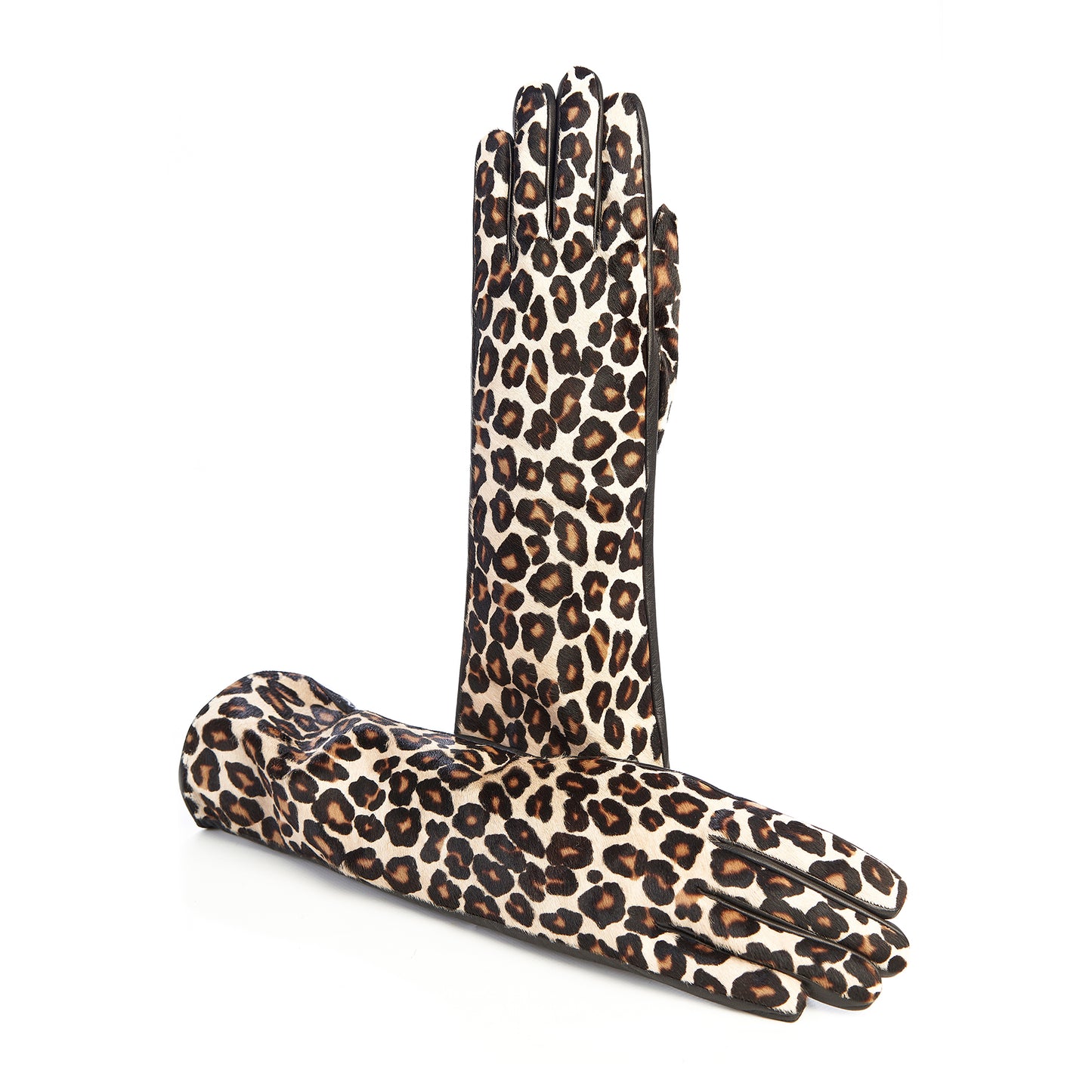 Ladies' leather gloves with white leo printed calfskin top details