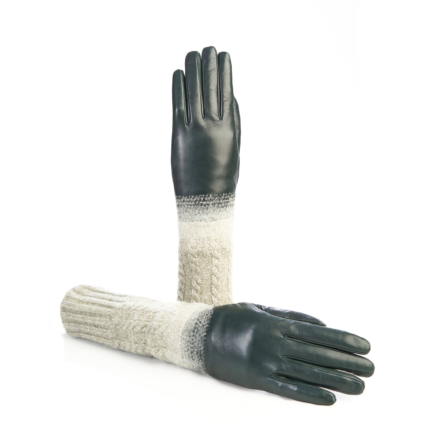 Women's gloves in green nappa leather with wool needle punch details