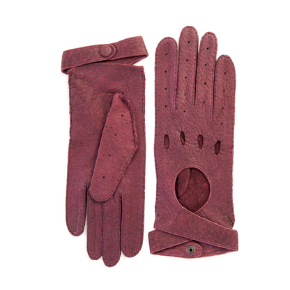 Women's hand-stitched pecary driving gloves color bordeaux