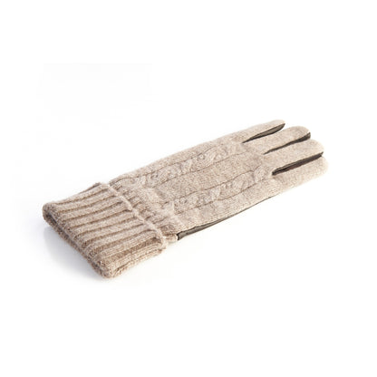 Men's leather gloves with woven cashmere top and lining  in color brown and beige
