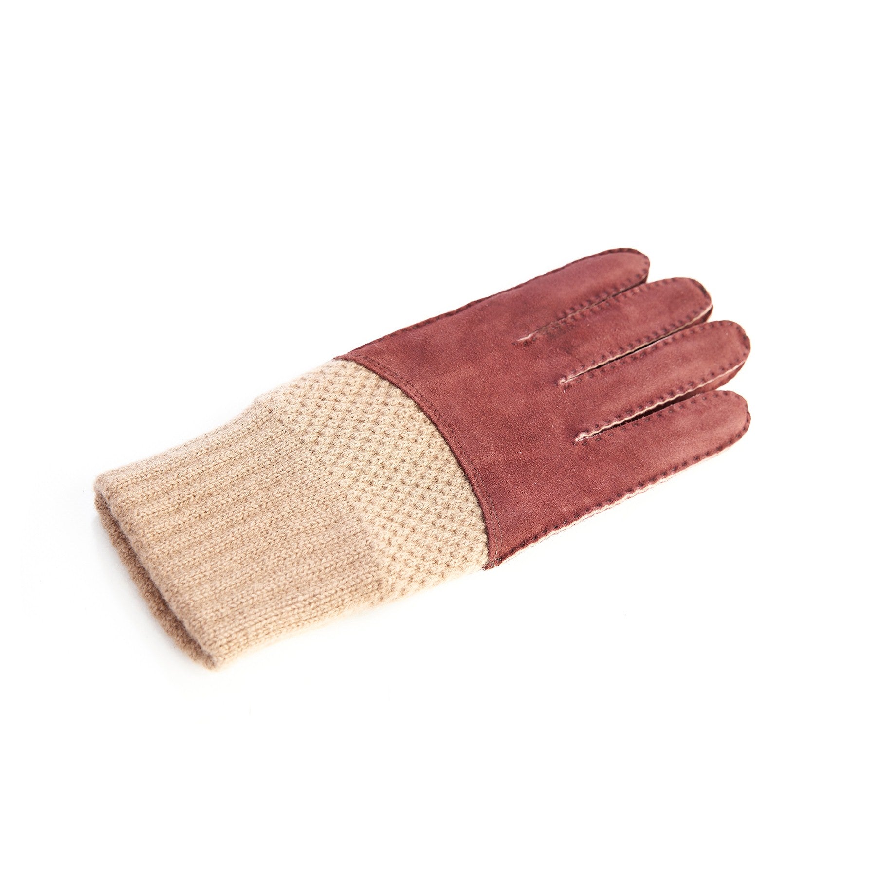 Men's hand-stitched bordeaux suede gloves with cashmere top and lining