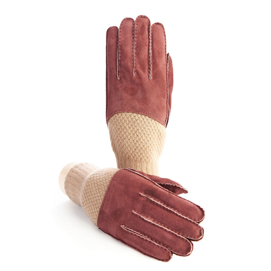 Men's hand-stitched bordeaux suede gloves with cashmere top and lining