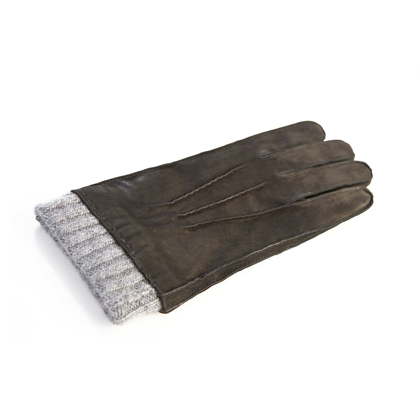Men's black nubuk gloves with light grey cashmere lining with cuff