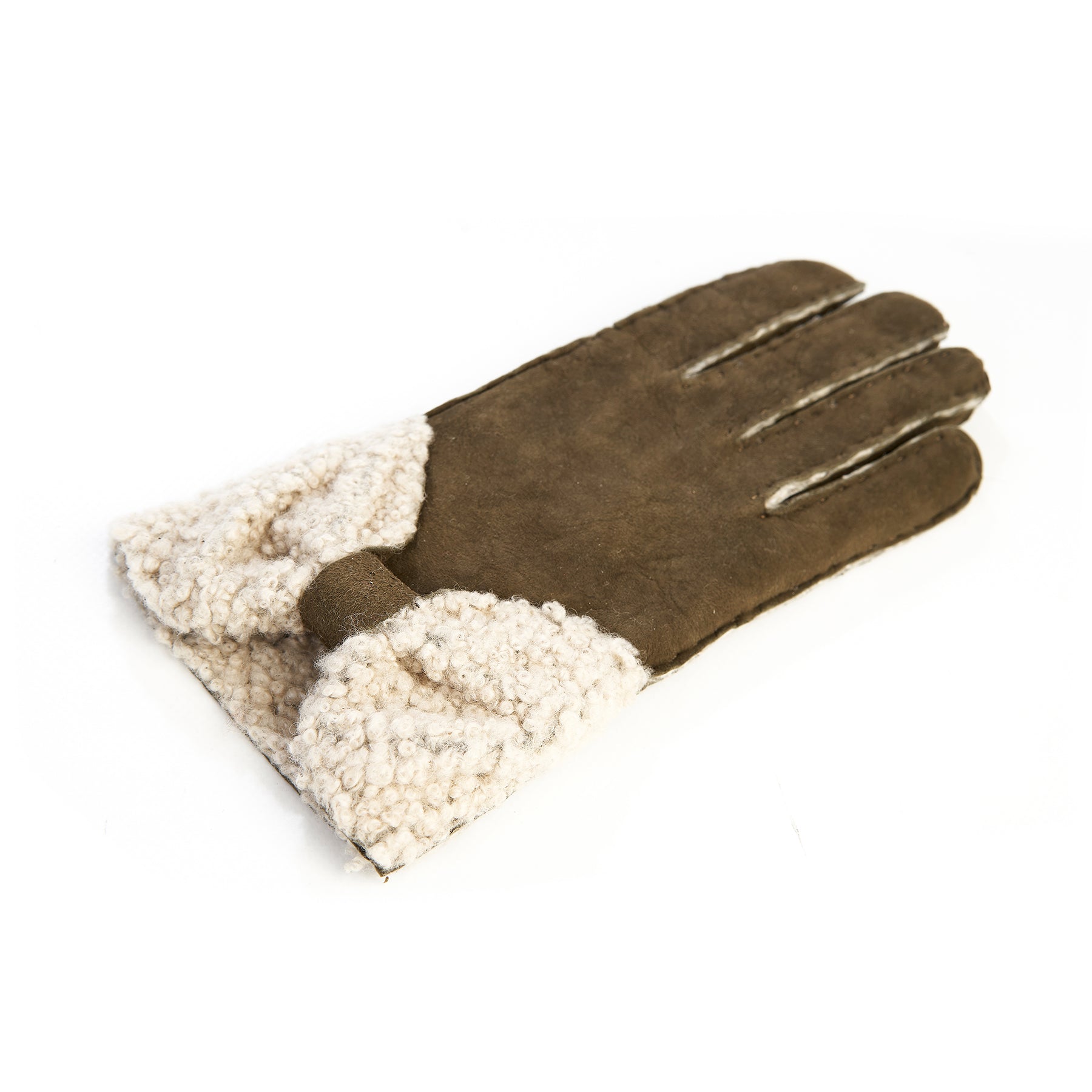 Women's green lambskin gloves with bow detail on top