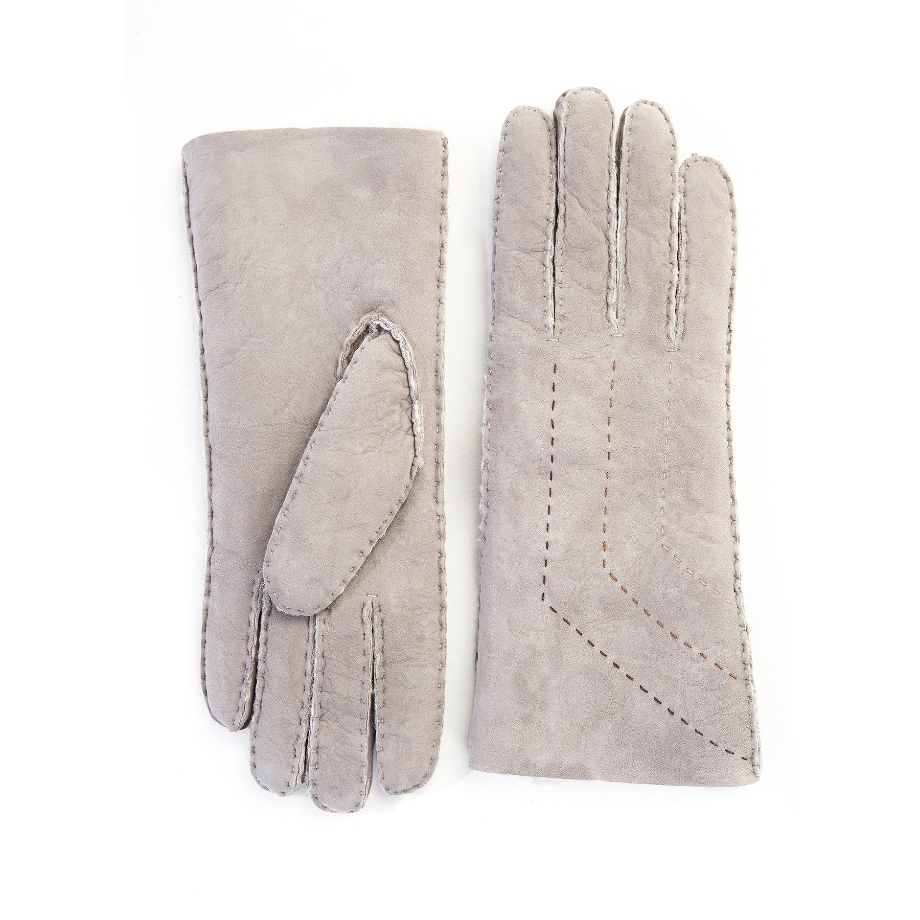 Women's lambskin gloves with hand stitched details on top color pearl grey