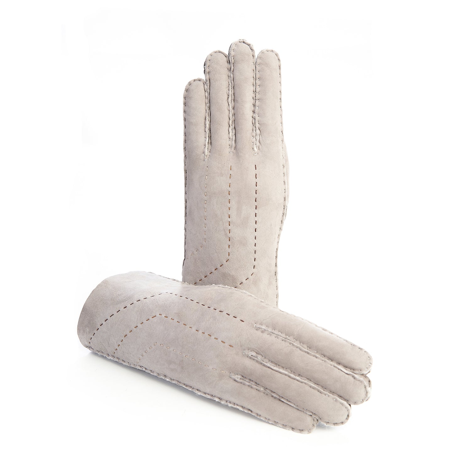 Women's lambskin gloves with hand stitched details on top color pearl grey