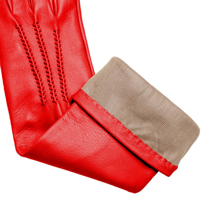 Women's pink nappa elegant gloves long to elbow and silk lined