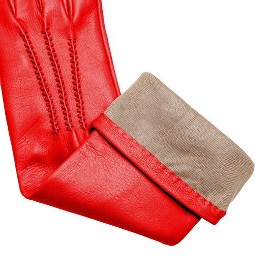 Women's pink nappa elegant gloves long to elbow and silk lined