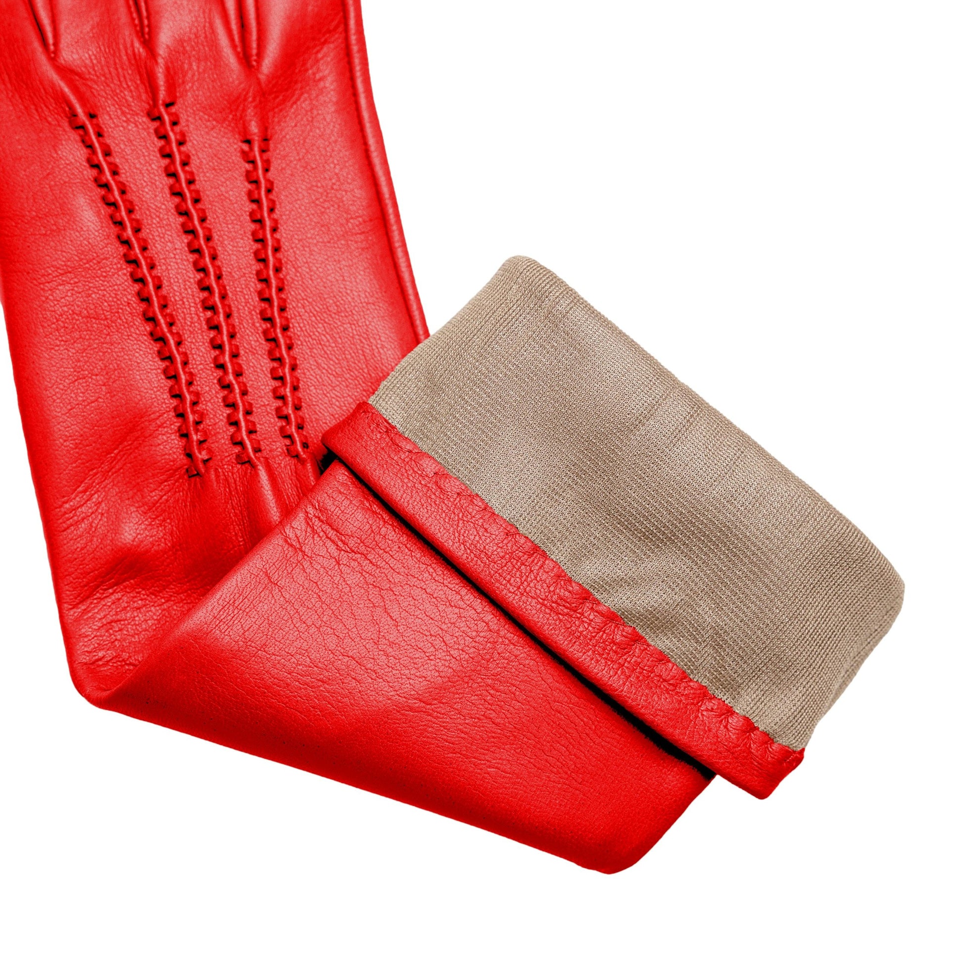 Women's red nappa elegant gloves long to elbow and silk lined