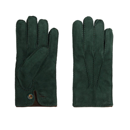Men's green suede leather gloves cashmere lined