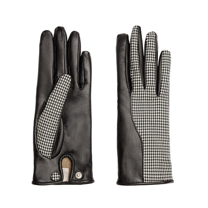 Women's nappa leather and Holland&amp;Sherry wool gloves with button closure and cashmere lined